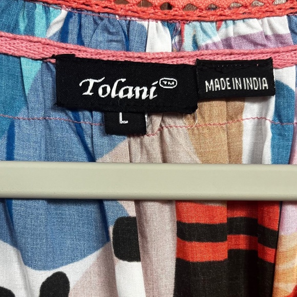 Tolani Colorful Multicolor Long Sleeve Tiered Pockets Button Front Dress Size L - Picture 9 of 9